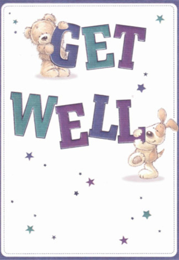A gentle celebration of encouragement, this illustrated get well card encapsulates all the pleasant warmth and neighbourly goodwill of West Wickham. A twinkle-eyed bear and an eager puppy, rendered in soft, calming lines, share the joyous task of supporting an exuberant 'Get Well' message. Wisps of stars sparkle around them, their placement almost poetic, as if carrying wishes from the bustling local markets out across the town. The text itself, robust and inviting in purples and watery teals, stands confidently against a snow-white backdrop that echoes the brightness often experienced in West Wickham's open spaces. There's a tactile sense to every feature, from the plush fur of the bear to the puppy's silky ears, mingling visual comfort with a sense of real touch. Imagine sending this card together with a fragrant bouquet from a trusted West Wickham florist: the act becomes more than a greeting-it's a gentle promise of brighter days, reaching loved ones whether they are near Addington Road or relaxing in the quiet gardens of Langley Park. The effect of such careful artistry, paired with heartfelt local care, brings true reassurance and delight.
