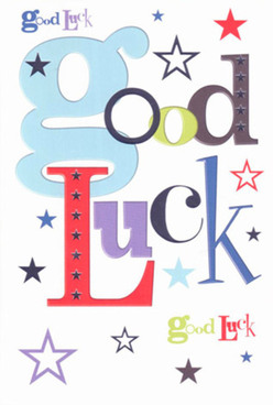 This good luck card, infused with the joyful spirit of West Wickham, radiates encouragement and warmth with its thoughtful design. Dominated by an oversized, baby-blue 'g' that sets a lively tone, the array of bold reds, deep purples, and leafy greens brings the energy of a Saturday market to your fingertips. Playful stars-ranging from twinkling navy to soft lavender-dance across a snowy white background, reminding one of evening skies above local parks. The robust mixture of fonts, each unique in width and flair, contributes to a sense of excitement, like the hum of neighbours chatting outside the Broadway Theatre. The card's crisp, premium cardstock invites touch, reinforcing the positive sensations sparked by its artistry. To gift this is to share a warm-hearted optimism, an act as supportive as the hugs West Wickham residents swap on life's big days. Whether celebrated for a promotion or to encourage a leap into the unknown, the card's dazzling palette and imaginative shapes weave a visual and emotional narrative, echoing the comfort found in a locally arranged bouquet from Flowers West Wickham.